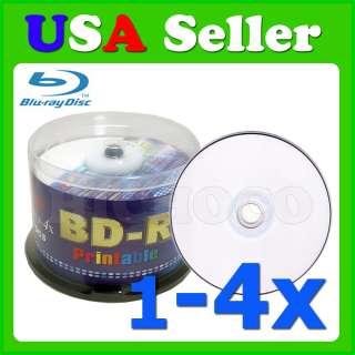 50 White Inkjet Printable BD R Blue Blu ray Blank Disc  
