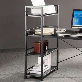 Contemporary Glass Top Computer Desk with 4 Shelf Bookcase   Balck 