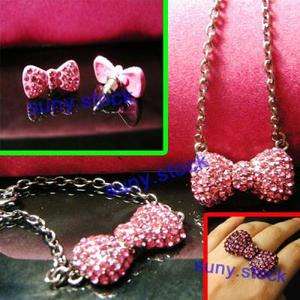   Hello Kitty Headwear Bow Necklace Bracelet earring ring set A66  