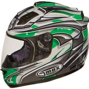   Max Mens Full Face Motorcycle Helmet   White/Green/Black / 3X Large