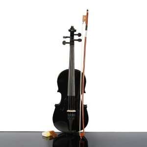   Black Acoustic Violin + Case+ Bow + Rosin: Musical Instruments