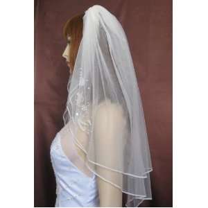    1T Ivory Fingertip Flower Motif Wedding Bridal Veil Beauty