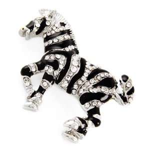   Silvertone Clear Rhinestone Zebra Brooch Pin Fashion Jewelry: Jewelry