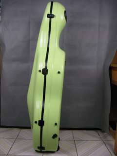 shallow green fiberglass cello hard case w/ wheells  