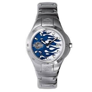 Harley Davidson Bulova Mens Flame Watch. Silver with blue flame dial 