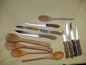 vtg utensil 4 Chicago Cutlery 3 Ekco kitchen knife 5 wooden spoons lot 