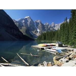 Canoes for Hire on Shore of Moraine Lake, Alberta, Canada Photographic 