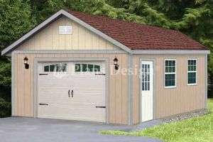 16 x 28 Classic Gable Roof Car Garage Shed Plans #51628  