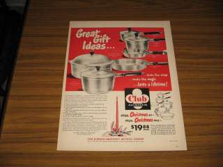   Vintage Ad Club Aluminum Hammercraft Waterless Cookware Christmas Sets