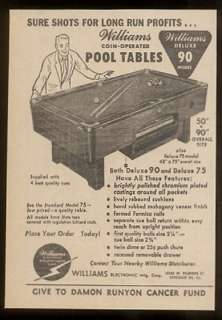 1961 Williams coin op bar pool table trade print ad  