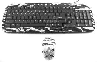 Zebra Crystal Rhinestone Computer Set Keyboard + Mouse  