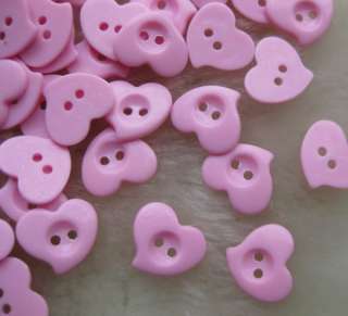 100x 14mm Cute Heart Plastic Button/Sewing Pink F228  