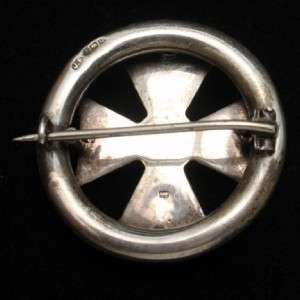 Maltese Cross Pin Scottish Pebble Agate Sterling Silver Vintage Brooch 