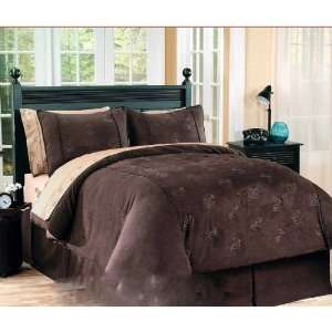  8PC CHOCOLATE BROWN SUEDE W/ CIRCLES DETAIL OVERSIZED BED 