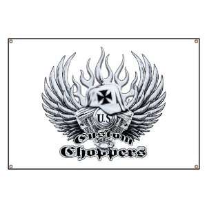   Banner US Custom Choppers Iron Cross Hat and Engine 
