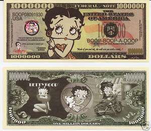 Betty Boop $Million$ Dollar Novelty Bill Lot of 5 bills  
