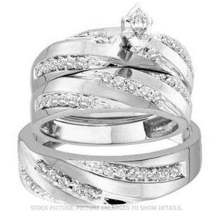 HIS & HER WHITE GOLD DIAMOND ENGAGEMENT BRIDAL RING TRIO SET .77CT 