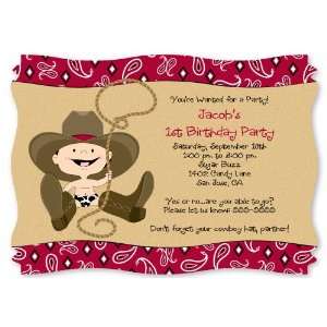 Little Cowboy   Personalized Birthday Party Invitations With Squiggle 