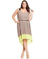 Jessica Simpson Plus Size Dress, Sleeveless Pleated Colorblock High 