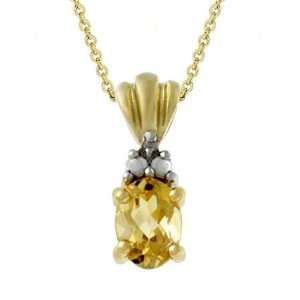    18k Gold over Silver Diamond Accented Oval Citrine Pendant Jewelry