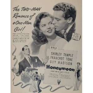   Movie Ad Honeymoon Shirley Temple Guy Madison RKO   Original Print Ad