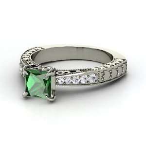  Megan Ring, Princess Emerald Platinum Ring with White 