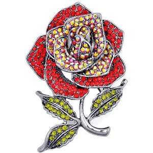  Ruby Red Rose Flower Austrian Crystal Pin Brooch: Jewelry