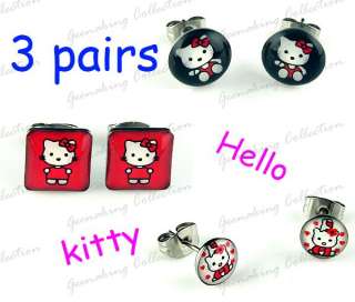 Pairs】HELLO KITTY Earrings【With Gift Jewelry Box】CUTE GIRLs 