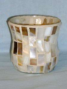   Candle Mother of Pearl Mosaic Glass Hurricane Votive Candle Holder NIB