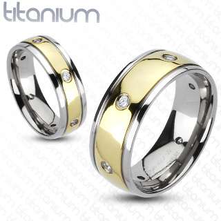 Titanium Gold Striped Multi CZ Eternity Wedding Band Ring Size 5 13 