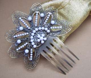 Spanish mantilla hair comb peineta white ceramic  