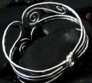 item scroll design hammered hinged cuff bracelet metal silvertone 