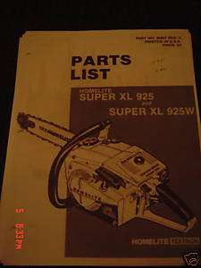 Homelite Super XL 925, Super XL 925W parts list  
