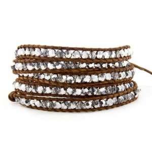   Chan Luu Crystal Cal Wrap Bracelet on Natural Brown Leather Jewelry