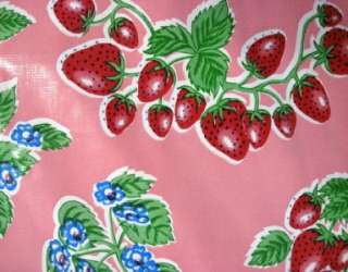 PINK FOREVER STRAWBERRIES RETRO VINTAGE OILCLOTH FABRIC  