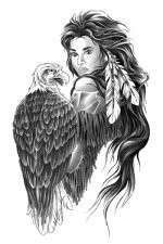 Beautiful Indian girl holding eagle Temporary Tattoo  