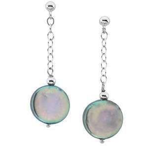   Sterling Silver Freshwater Cultured Black Coin Pearl Earrings Jewelry