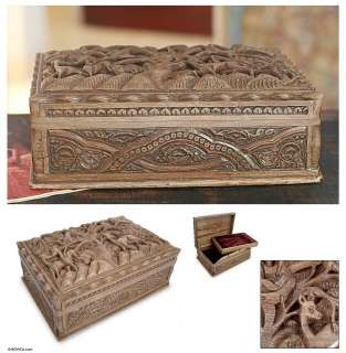 INDIAN FOREST Hand Carved WALNUT Wood ART Jewelry Box  
