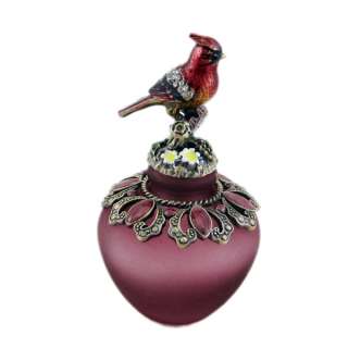 Collectible red cardinal bird perfume bottle bejeweled Vintage style 
