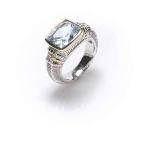 Judith Ripka Blue Topaz Silver & 18K Gold Ring sz7 NWT  