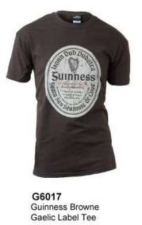 Official Guinness Brown Irish Gaelic Label T Shirt  