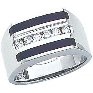  14K White Gold Onyx & Diamond Mens Ring Sz 10: Jewelry
