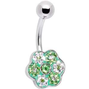  Clear Green Floral Flowers Belly Ring: Jewelry