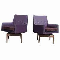 Jens Risom Walnut Swivel Lounge Arm Chairs  