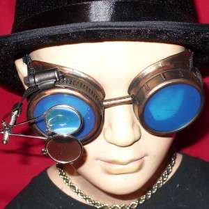 Steampunk Goggles Glasses magnifying lens Copper Blue  