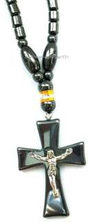 Mens Necklace Black Hematite Beaded Cross Pendant 18  