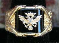  Mens 14k Yellow Gold Diamond Ring Double Headed Eagle w Navy Blue 