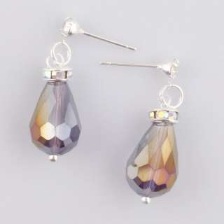   &Yellow AB Faceted Crystal Glass Teardrop Stud Dangle Charms Earrings