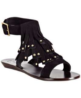 Daniblack black suede Bolo studded fringe sandals   up to 70 