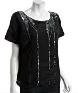 Love Sam black silk crepe sequin short sleeve blouse style# 308106102